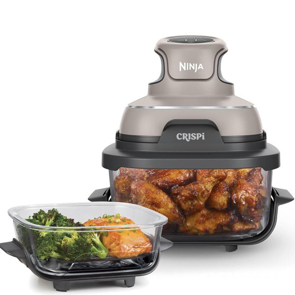 Ninja Crispi 4-in-1 Glass Air Fryer | 450°F | Non-Toxic | 4QT & 6-Cup Glass Containers w/Lids | Microwave, Freezer, Dishwasher Safe | Max Crisp, Air Fry, Bake, Recrisp | Stone | FN101ST