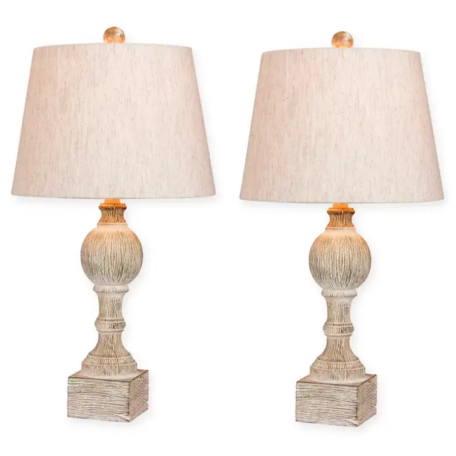 Fangio Lighting Distressed Sculpted Column Table Lamp in Antique White