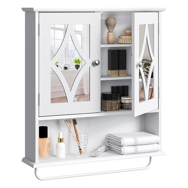 RoyalCraft 22x25 Bathroom Medicine Cabinet with Mirror, Large Wood Wall Mounted Storage Cabinet with Shelves and Towel Bar, Over The Toilet Storage Cabinet for Bathroom, Laundry, Living Room, White