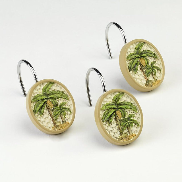 Avanti Linens - Shower Curtain Hooks, Tropical Inspired Bathroom Accessories, Set of 12 (Colony Palm Collection)
