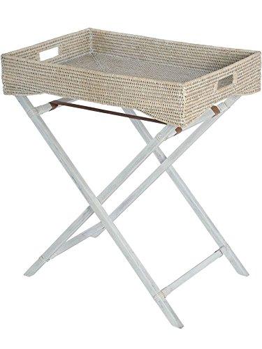 KOUBOO La Jolla Rattan Butler Tray with Folding Wood Stand, White Wash