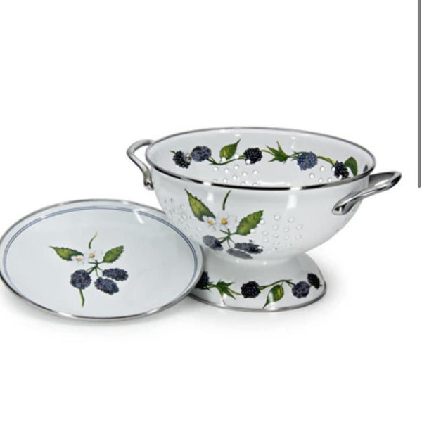 Golden Rabbit Enamelware Colander and Drip Plate Gift Set, Blackberry