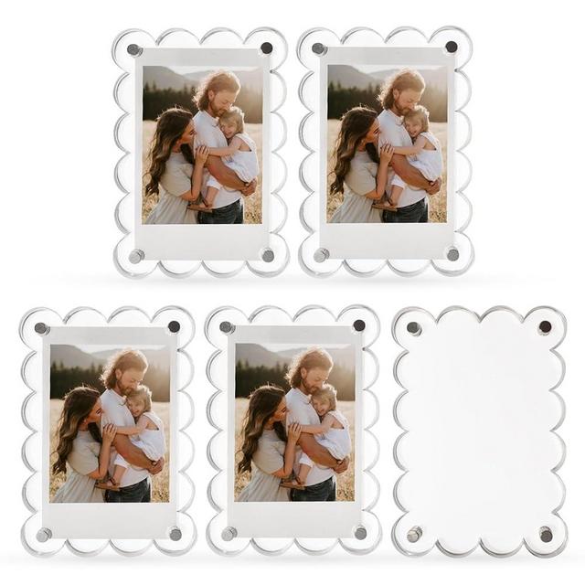 Nirvany 5 Pack Acrylic Magnetic Picture Frames for Fridge, 2.75x3.9 Inch Clear Scalloped Acrylic Photo Holders for Mini & Wallet-Size Pictures