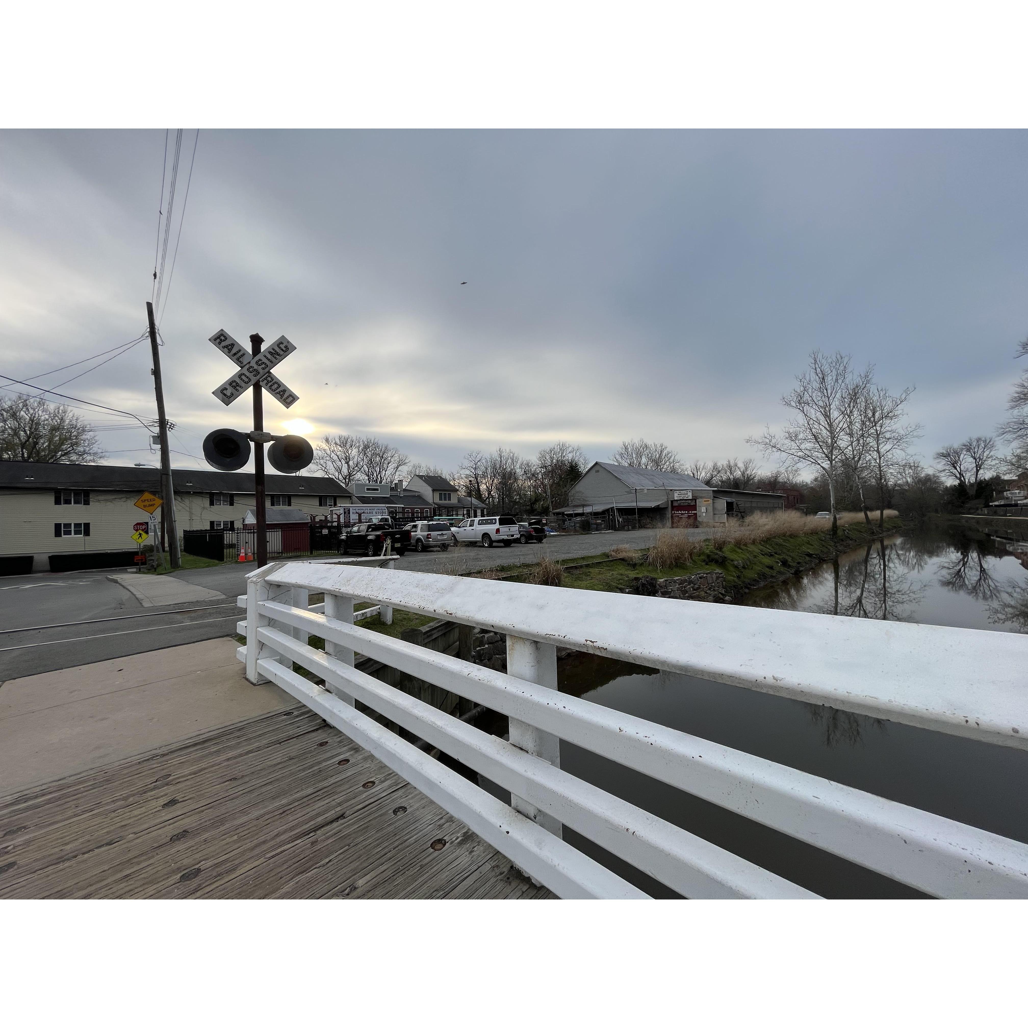 The parking lot (just beyond that railroad crossing sign)