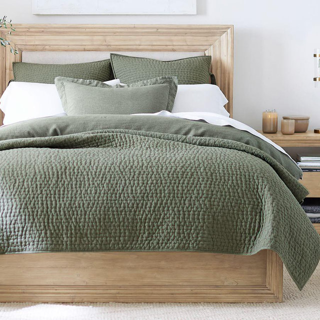 Loden Pick-Stitch Handcrafted Cotton/Linen Quilt, Full/Queen