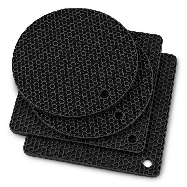 Cheer Collection 4-Pack Silicone Trivets – Non-Slip Heat-Resistant Mats for Hot Pots, Coasters, Drying, Jar Opening, Black
