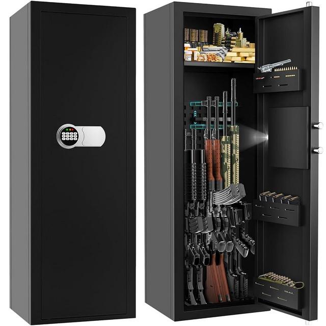 Sapekity Large Gun Safe for 6-8 Guns, Fireproof Gun Safes for Home Rifle and Pistols, Rifle Safes for Home with Easy Set up Combination&Spare Keys, Anti-theft Lock&Alarm, Adjustable Racks, Silent Mode