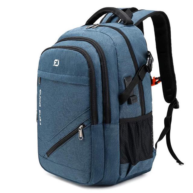 FENGDONG Durable Waterproof Travel Large Laptop Backpack 17.3 inch,College Backpack Bookbag for Men & Women Business Backpack with USB Charging Port and Headset Port Blue