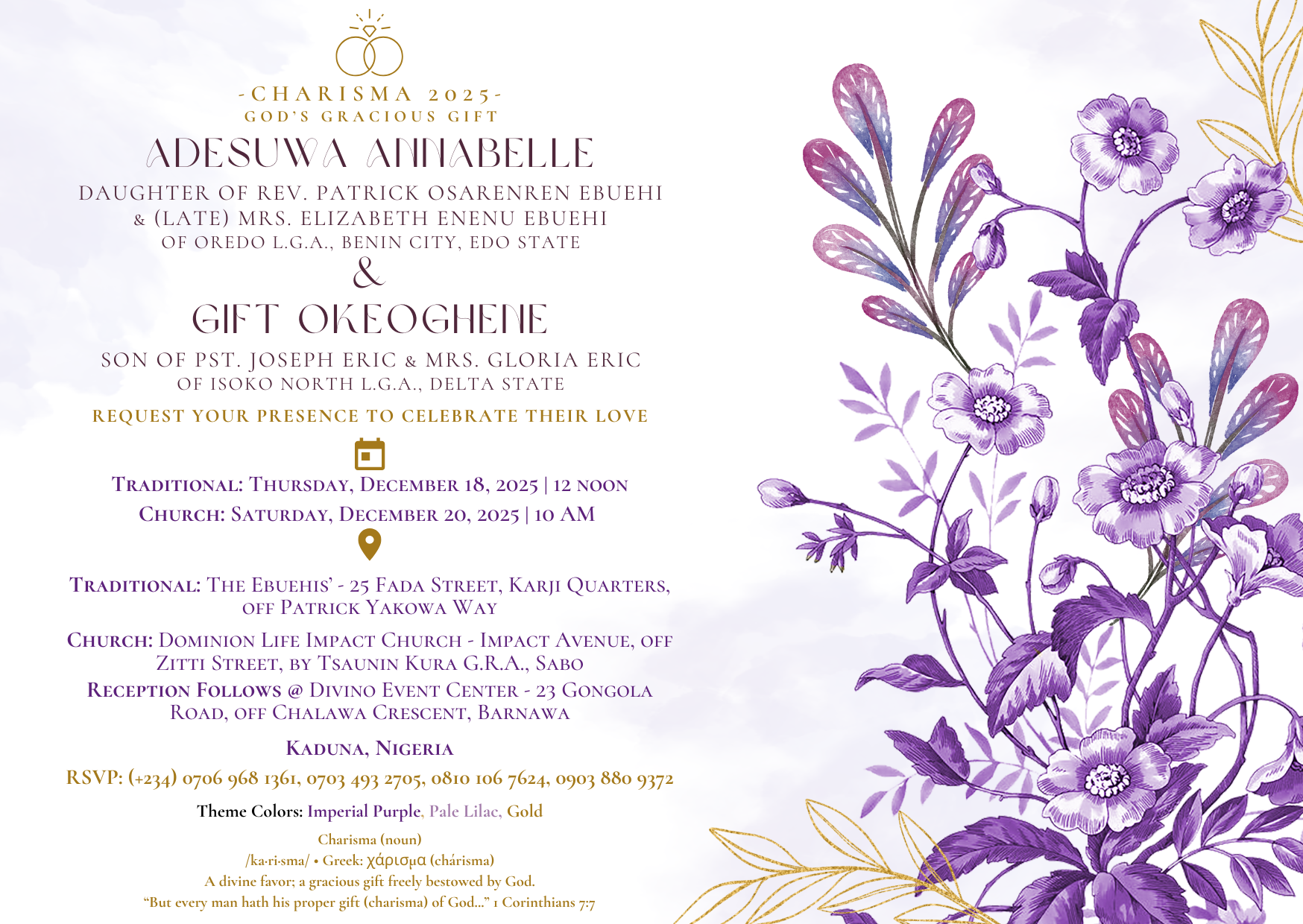 The Wedding Website of Adesuwa Ebuehi and Gift Eric