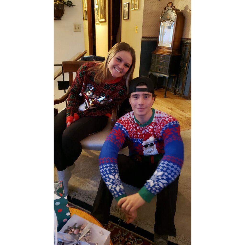 Ugly Christmas sweaters for the Horacek family Christmas party!