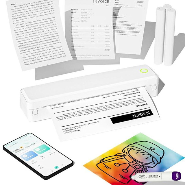Labeer Portable Printer Wireless for Travel, Bluetooth Inkless Thermal Printer for iPhone, Android, Laptop & PC, Mobile Printer Supports 8.5" x 11" US Letter, A4 & A5 Thermal Paper(White)