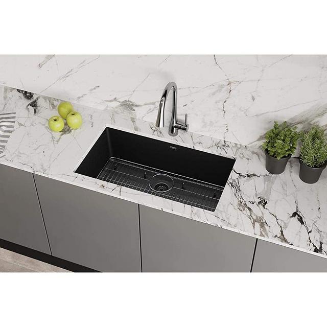 Elkay Quartz Classic ELGRU13322BK0C 33" Single Bowl Undermount Sink Kit, Black