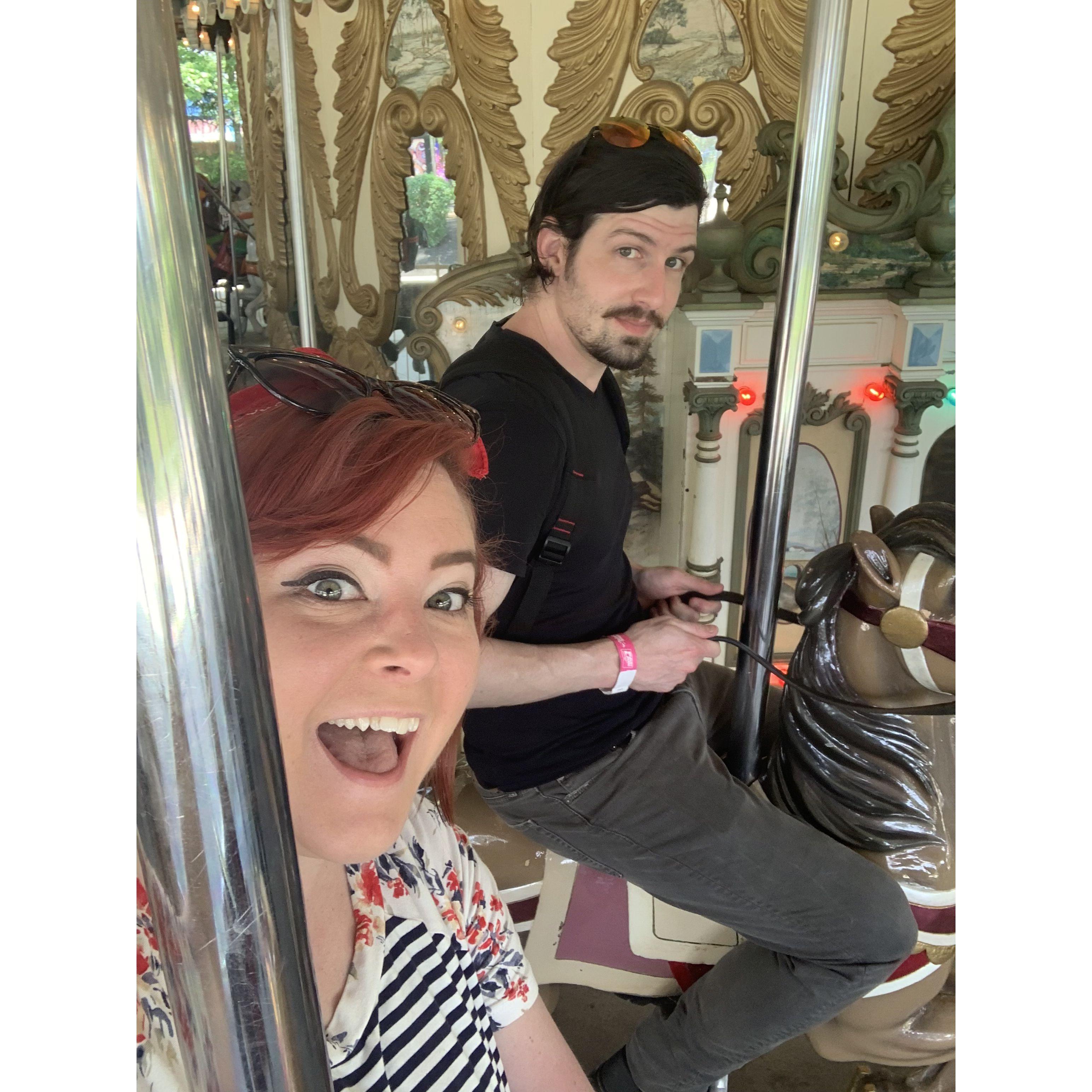 Our annual tradition: riding the carousel at Kings Island (June 2019)
