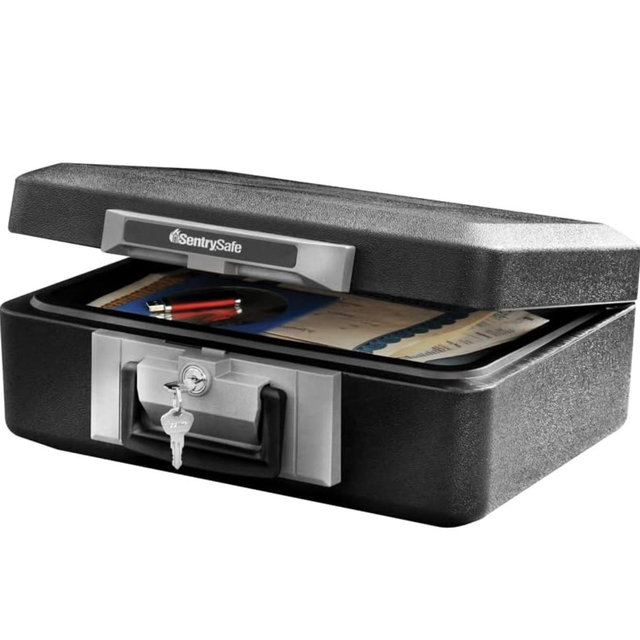 SentrySafe Fireproof Safe Box with Key Lock, Chest Safe with Carrying Handle to Secure Money, Jewelry, Documents, 0.25 Cubic Feet, 6.3 x 15.3 x 12.1 Inches, 1160