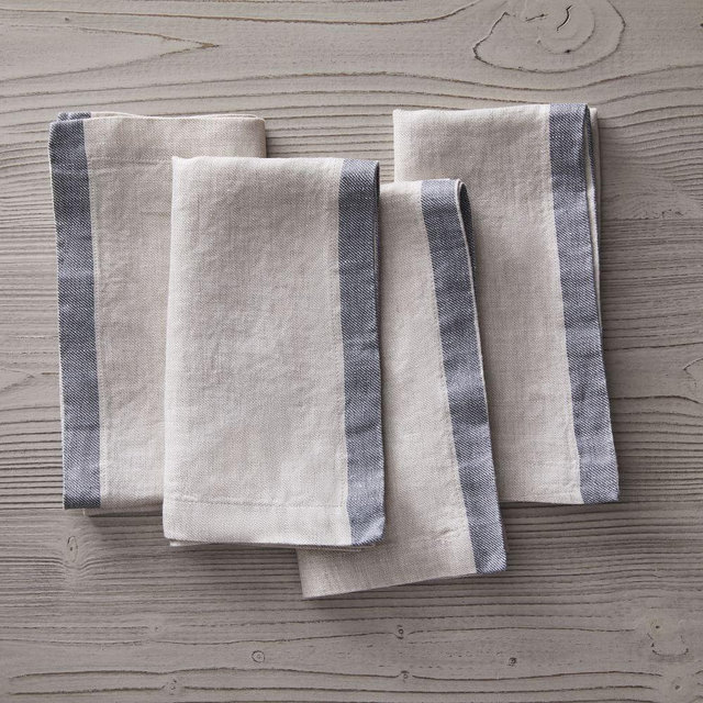 Contrast Border Linen Napkins, Sand, Set of 4, 18"x18"