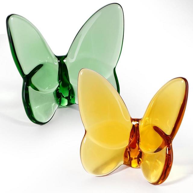 Lioaeust Crystal Butterfly Figurines,Flying Butterfly Figurine Decor Crystal Cut Glass Butterfly Ornament Statue Animal Collectible Gift Home Ornament Decor (Green+Orange)