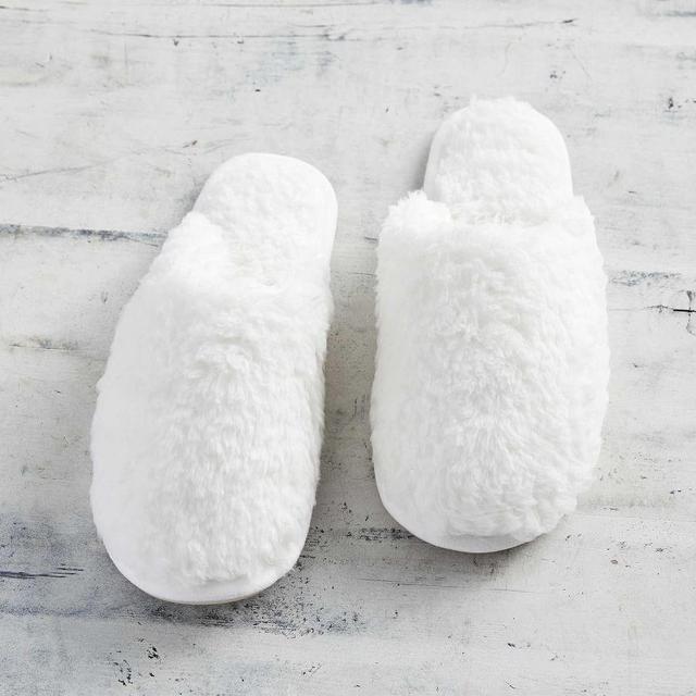 Ivory Teddy Bear Faux Fur Slippers, Small