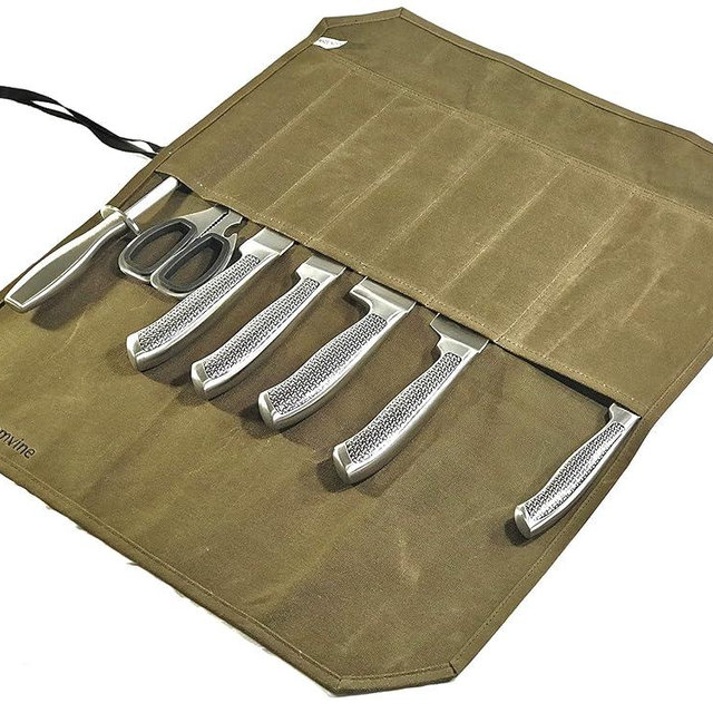 GramVine Professional Chef's Knife Roll, Waxed Canvas Knife Organiser, Culinary Bag Wrap, Travel Tool Roll Pouch Storage