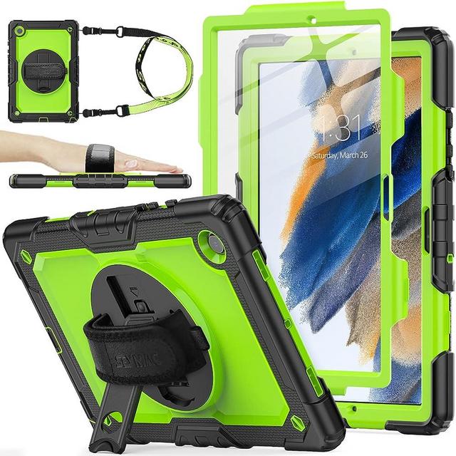 SEYMAC stock Case for Samsung Galaxy Tab A8 10.5'' 2022 with Screen Protector Pencil Holder [360 Rotating Hand Strap] &Stand, Drop-Proof Case for Galaxy Tab A8 SM-X200/X205/X207, Green+Black