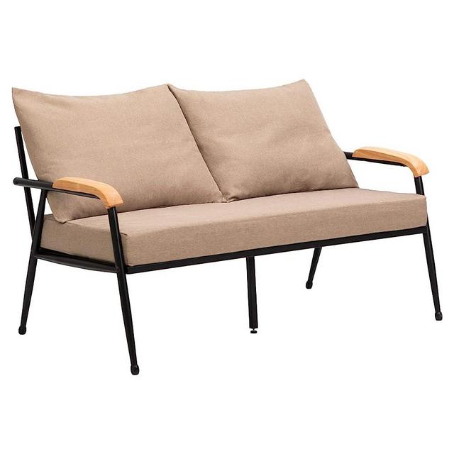HollyHOME 46" Indoor&Outdoor Cotton Loveseat Sofa Lazy Chair, Accent Metal Frame 2-Seat Couch with Thick Padded Seat Cushion, Upholstered Leisure Lounge Read Armchair for Living Room, Patio, Beige