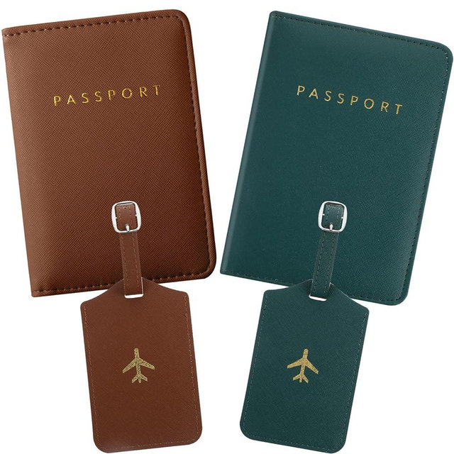 2 Pieces Passport Covers and 2 Pieces Luggage Tags, Passport Holder Travel Suitcase Tag