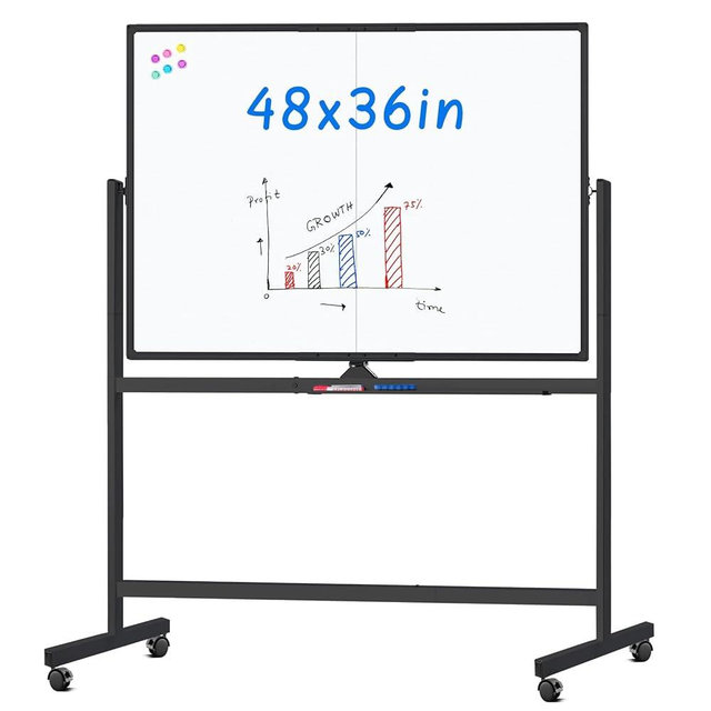 maxtek Rolling Whiteboard, 48x36 Large Magnetic White Board with Stands, Big Double-Sided White Board Dry Erase on Wheels for Homeschool, Home Office, Office, School (Black, 48 x 36)