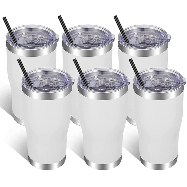 VEGOND 20oz Tumbler Stainless Steel Tumbler Cup with Lid And Straw Vacuum Insulated Double Wall Travel Coffee Mug(White 6 Pack)