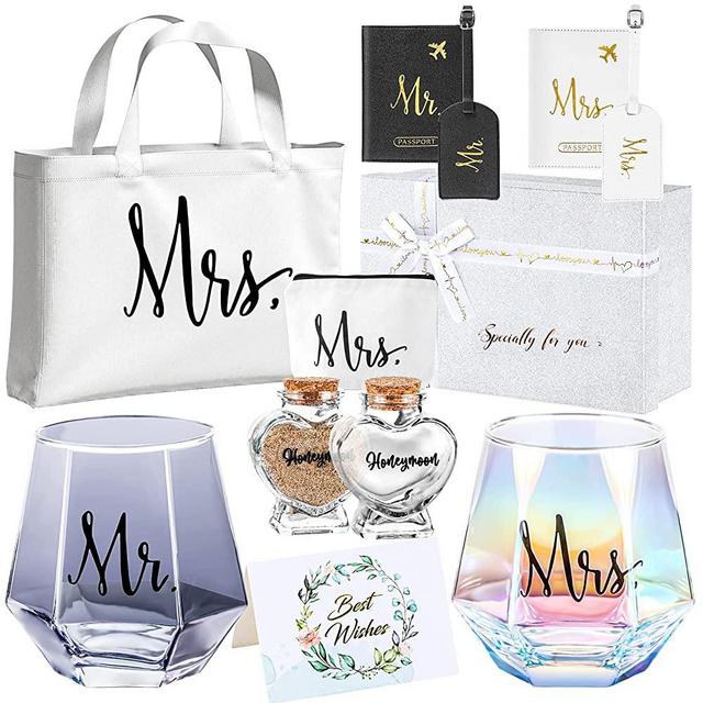 LIAVOEIZ Wedding Gifts Engagement Gifts Box Basket for Couples-Wedding Wine Glasses for Bride and Groom-Newlywed Marriage-Mr and Mrs Gifts Bride To Be Gifts