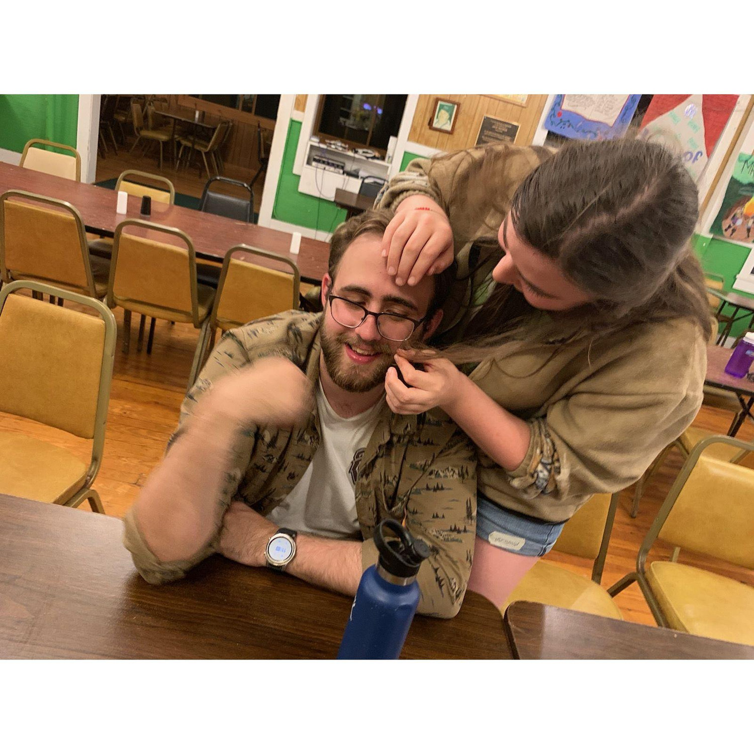 Summer 2019 in the Stagedoor Manor Mess Hall. We claimed we weren't together at the time, but it's pretty obvious we were!