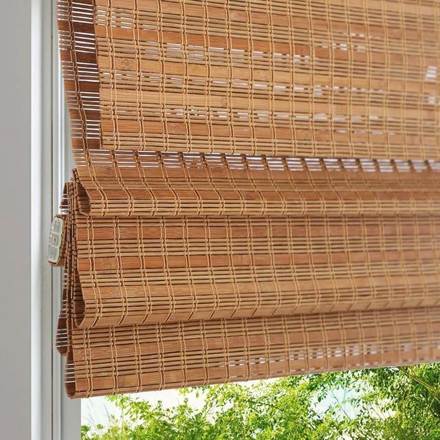 LANTIME Cordless Wood Window Blinds, Bamboo Sheer Light Filtering Woven Roman Shades, Tiger Wood, 30" W X 48" H