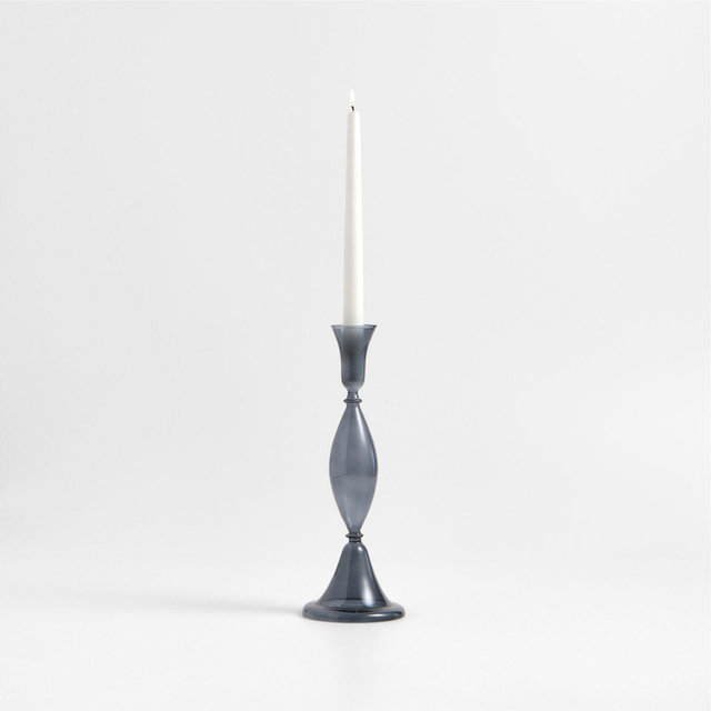 Milano Large Blue Glass Taper Candle Holder 12.5"