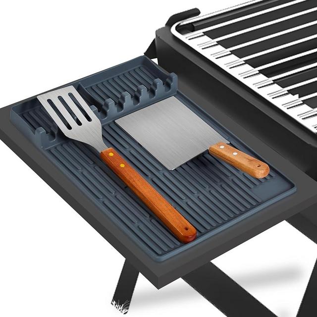 ISSEVE Silicone Griddle Tools Mat for Blackstone, Large Silicone Spatula Mat with Drip Pad, Grill BBQ Caddy Utensils Holder for Kitchen, Cooking & Countertop, Griddle Accessories for Blackstone Grey