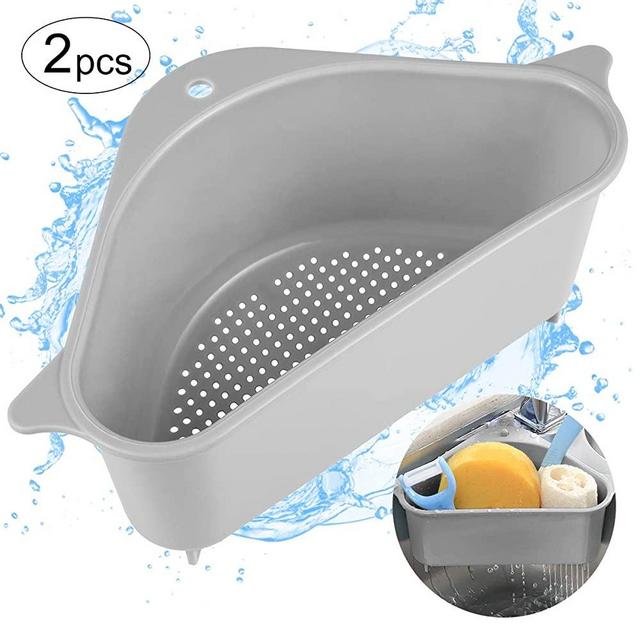 Alphatool 2pcs Triangle Sink Storage Holder- Multifunctional Triangular Drain Shelf Storage Rack Sponge Holder with Suction Cup for Kitchen Bathroom Sink Corner Hanging Basket Shelf (Grey)