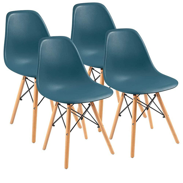 Furmax Pre Assembled Modern Style Dining Chair Mid Century Modern DSW Chair, Shell Lounge Plastic Chair for Kitchen, Dining, Bedroom, Living Room Side Chairs Set of 4 (Dark Green)
