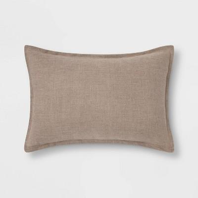 Lumbar Reversible Linen Pillow with Self Flange Neutral/White - Threshold&#8482;