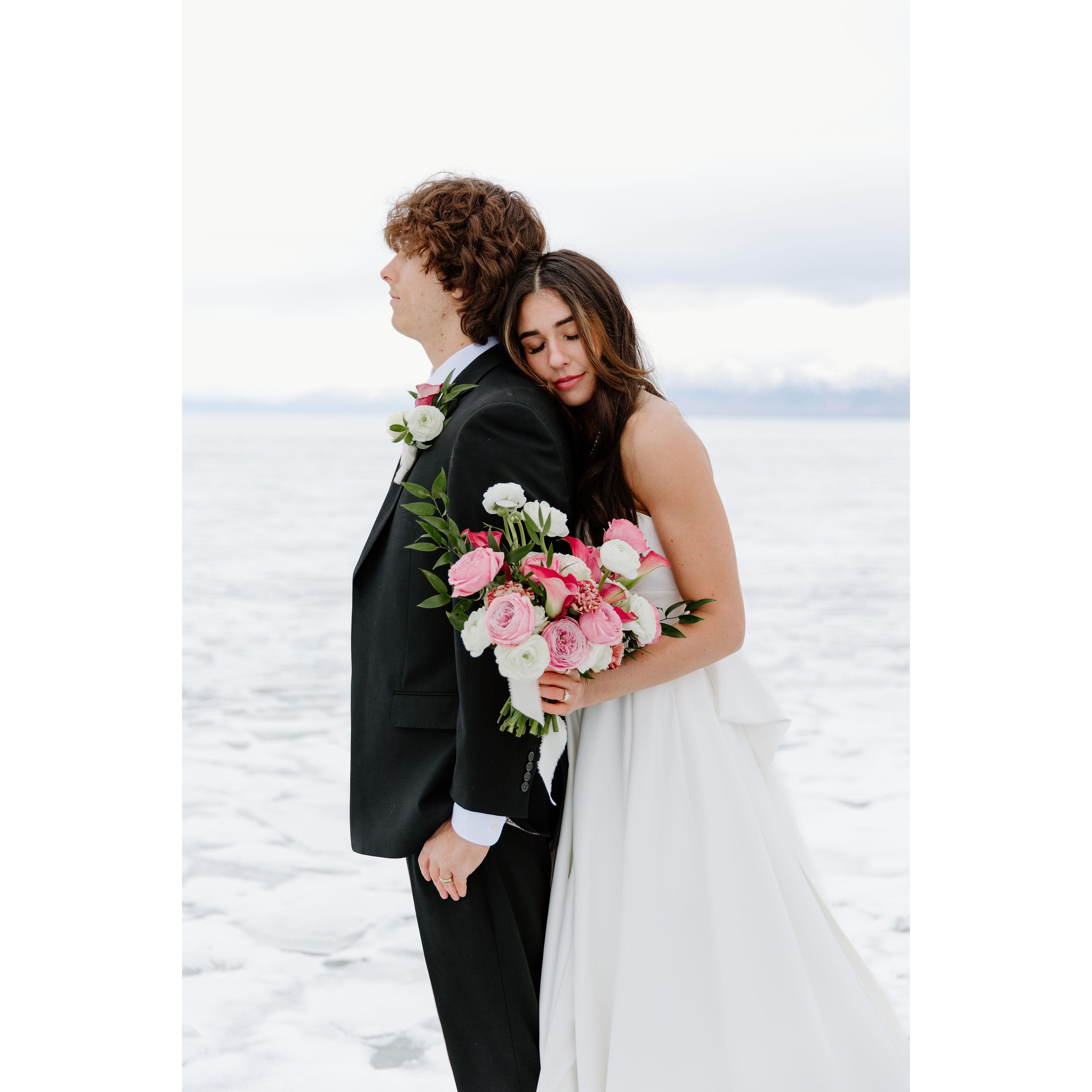 Jaidi got to wear her maid of honor's wedding dress and later this day asked her to be her maid of honor with these flowers.