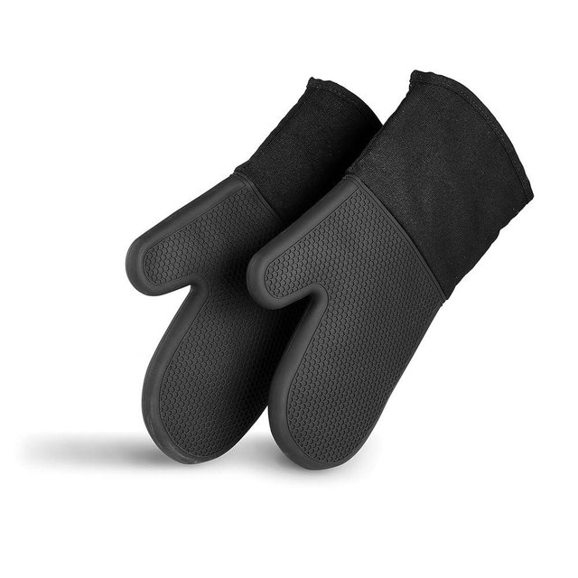 HexClad Silicone Oven Mitt Set, 2-Pack, Heat Resistant to 500ºF, Black