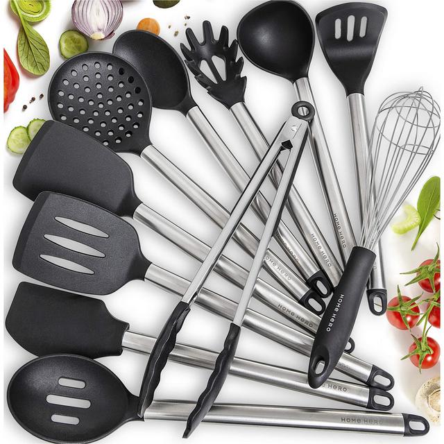 11 Silicone Cooking Utensils Kitchen Utensil set - Stainless Steel Silicone Kitchen Utensils Set - Silicone Utensil Set Spatula Set - Silicone Utensils Cooking Utensil Set - Kitchen Tools and Gadgets