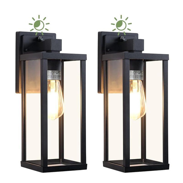 LITFIT 2-Pack Dusk to Dawn Outdoor Wall Light Fixtures, 14'' Die-Casting Aluminum Outside Garage Wall Sconce, Hardwired Black Exterior Lighting Fixtures for Porch Front Door Patio, Bulbs Not Included