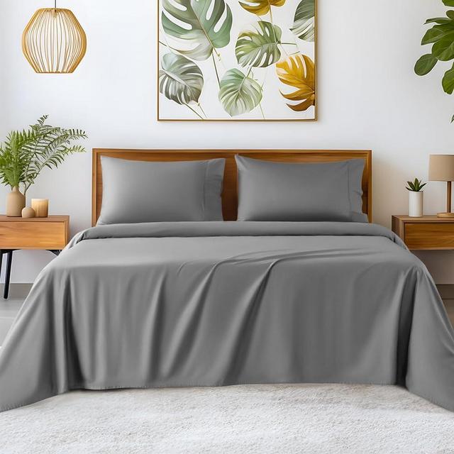 SONORO KATE 100% Egyptian Cotton Sheets - 1200 Thread Count, Luxury & Cooling Hotel Cotton Bed Sheets Set 4 Piece, Sateen Weave for Soft Feel, Fits Upto 16' Mattress (Grey, King)