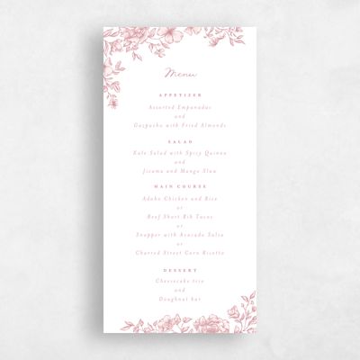 Dusty Pink Wedding Menu - Sogno