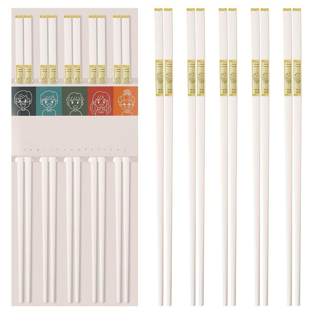 5 Pairs Chopsticks-Reusable Chopsticks Dishwasher Safe, 9.96 inch/25.3cm Matte Non-Slip Fiberglass Chop Sticks, Chinese/Japanese Korean Chop Stick Gift, White