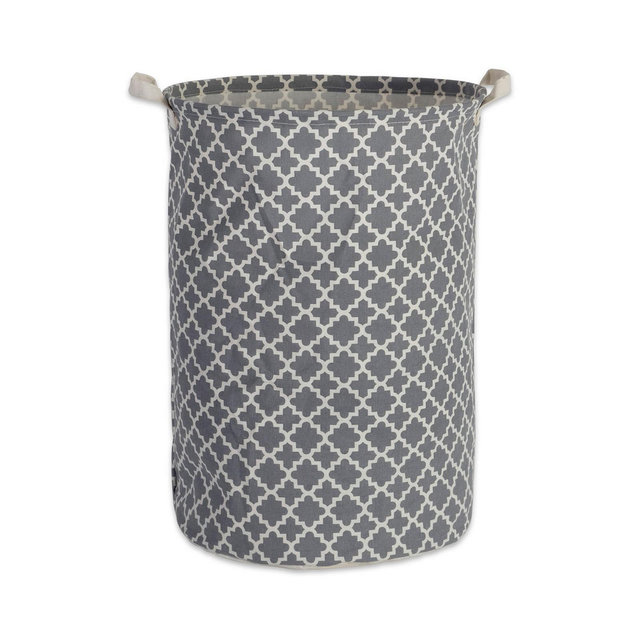 Design Imports Polyethylene Coated Cotton Polyester Laundry Hamper Lattice Round