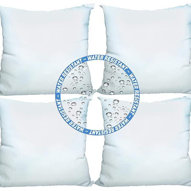 Foamily Set of 4-18 X 18 Premium Outdoor Water and Mold Resistant Hypoallergenic Stuffer Pillow Throw Inserts Sham Square Form, 18" L X 18" W, Standard/White