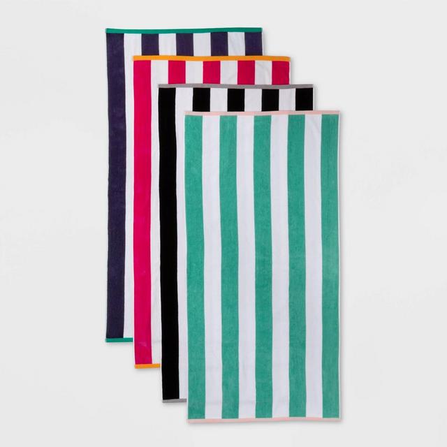 4pk Reversible Striped Beach Towel Set - Sun Squad™