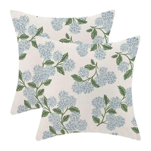 Spring Hydrangea Flowers Pillow Covers 18x18 Inch Set of 2, Blue Retro Floral Pattern Outdoor Decorative Throw Pillowcase Nature Floral Cushion Cover for Sofa Couch Living Room Bed Decor