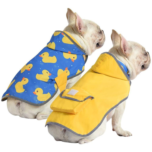 HDE Reversible Dog Raincoat Hooded Slicker Poncho Rain Coat Jacket for Small Medium Large Dogs Ducks Yellow - M