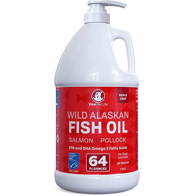 Fish Oil for Dogs, Wild Alaskan, Salmon, Pollock, Omega 3 EPA DHA Liquid Food Supplement for Pets, All Natural, Supports Healthy Skin Coat & Joints, Natural Allergy & Inflammation Defense, 64 oz