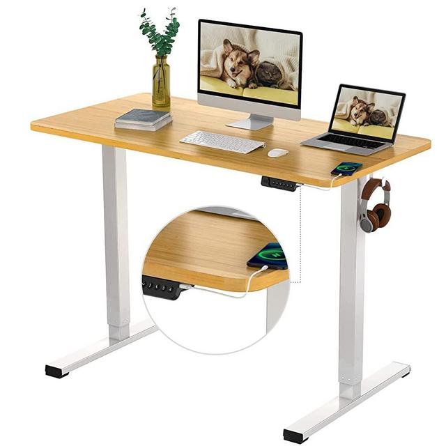FLEXISPOT Essential Standing Desk Electric Sit Stand Desk with 48 x 24 Inches Whole-Piece Desktop Ergonomic Memory Controller Adjustable Height Desk E150 (White Frame + 48" Bamboo Texture Desktop)