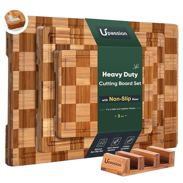Heavy Duty Bamboo Cutting Board Set 3 Pack Non Toxic Charcuterie Board Book Wood Cutting Boards for Kitchen Solid End Grain Wood Chopping Board Large Butcher Block